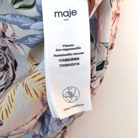 Maje Letrany Printed Ruffle Top jungle white blanc floral blouse - Picture 5 of 7